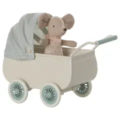 Maileg Barnevogn med baby mus - Mint - 