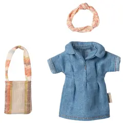 Maileg Denim kjole og taske, Mor mus - Waytoplay