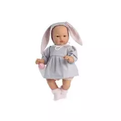 As&iacute; Koke babydukke 36 cm - Gr&aring; Kjole og h&aelig;tte m. kanin&oslash;rer, lyser&oslash;d - 
