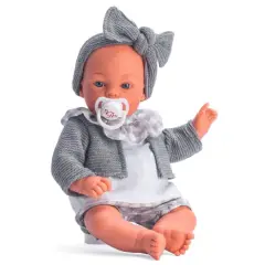 Así Koke babydukke 36 cm - Grå strikket cardigan - Lamper